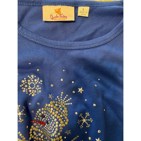Quacker Factory Top L Blue Beaded Snowman 3/4 Sleeve Winter Holiday Whimsical - Picture 3 of 5